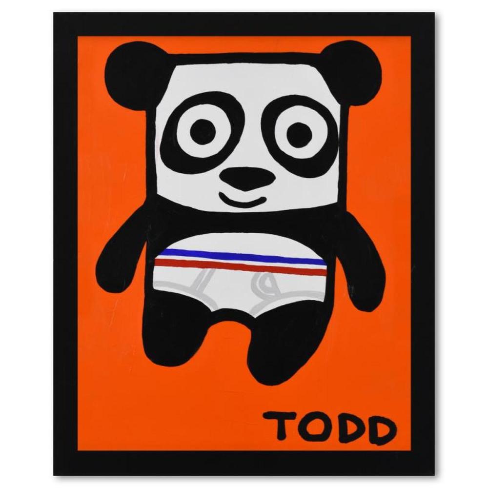 Todd Goldman, "Panda Bear" Framed Original Acrylic Painting on Canvas, Hand Signed with Letter of Authenticity.