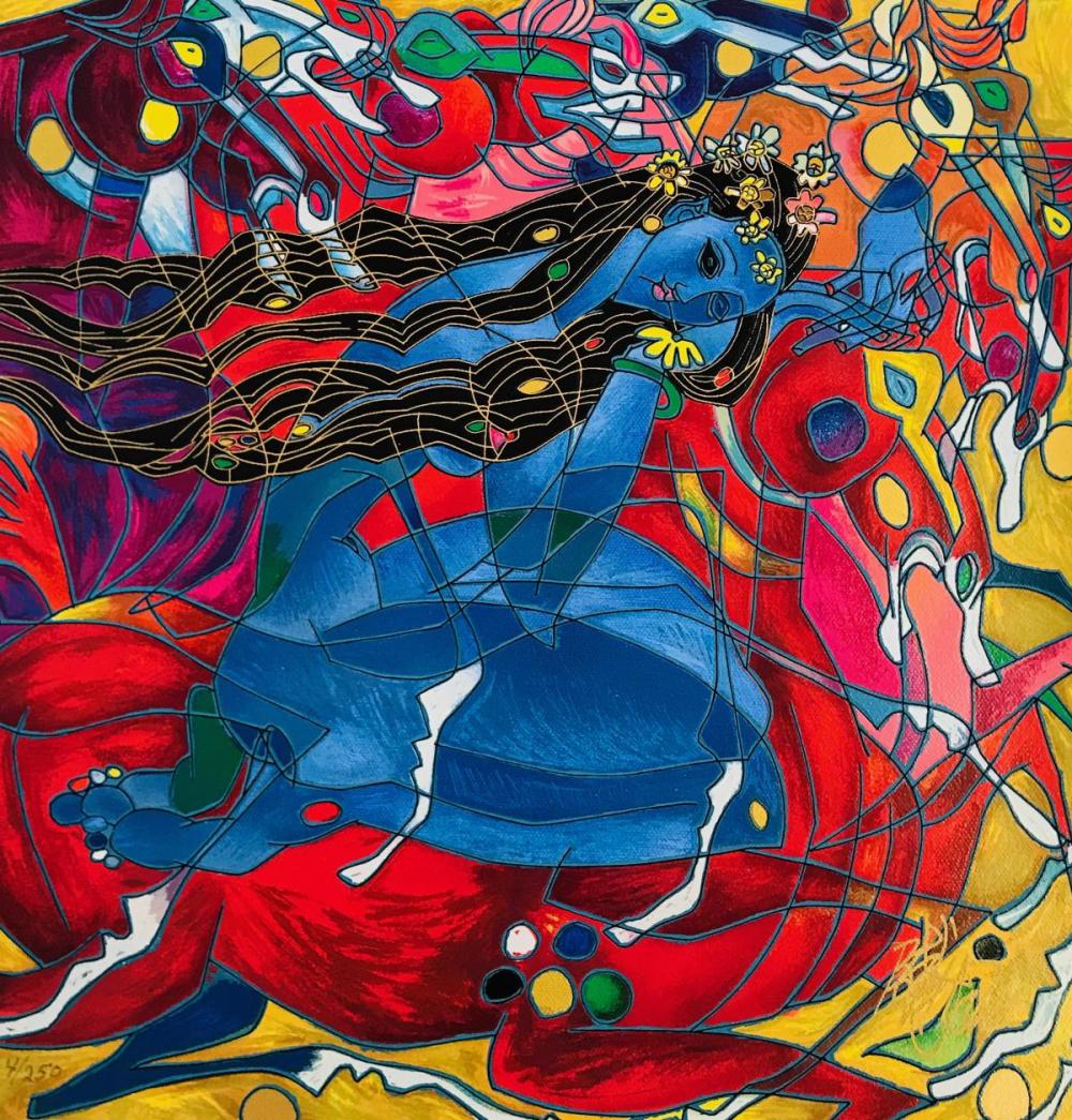 Jiang Tie feng "Sweet Lady" Hand signed and numbered serigraph on canvas
