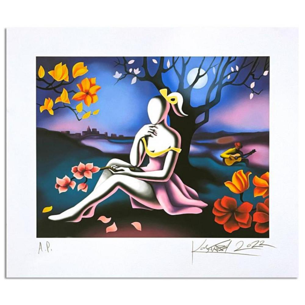 Mark Kostabi, "Moonlight and Magnolia" Hand Signed Limited Edition Serigraph with Letter of Authenticity.
