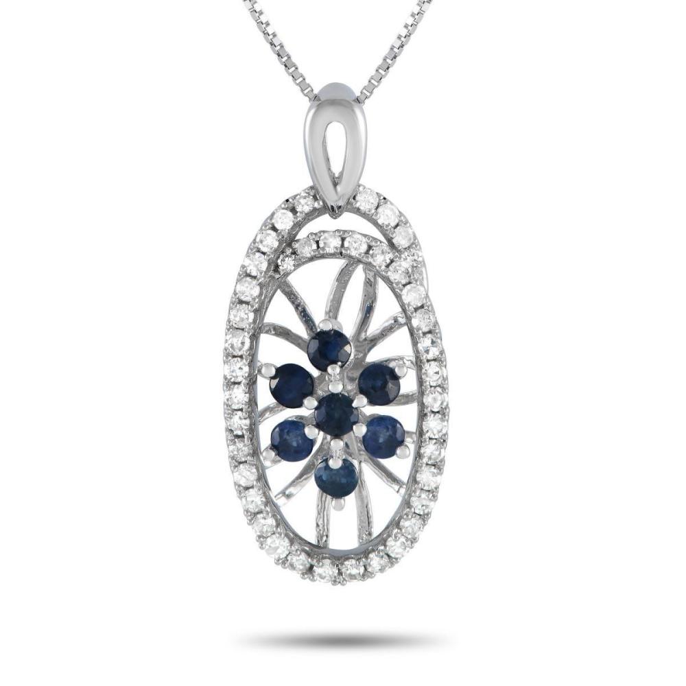 14K WHITE GOLD 0.22CT DIAMOND AND SAPPHIRE NECKLACE