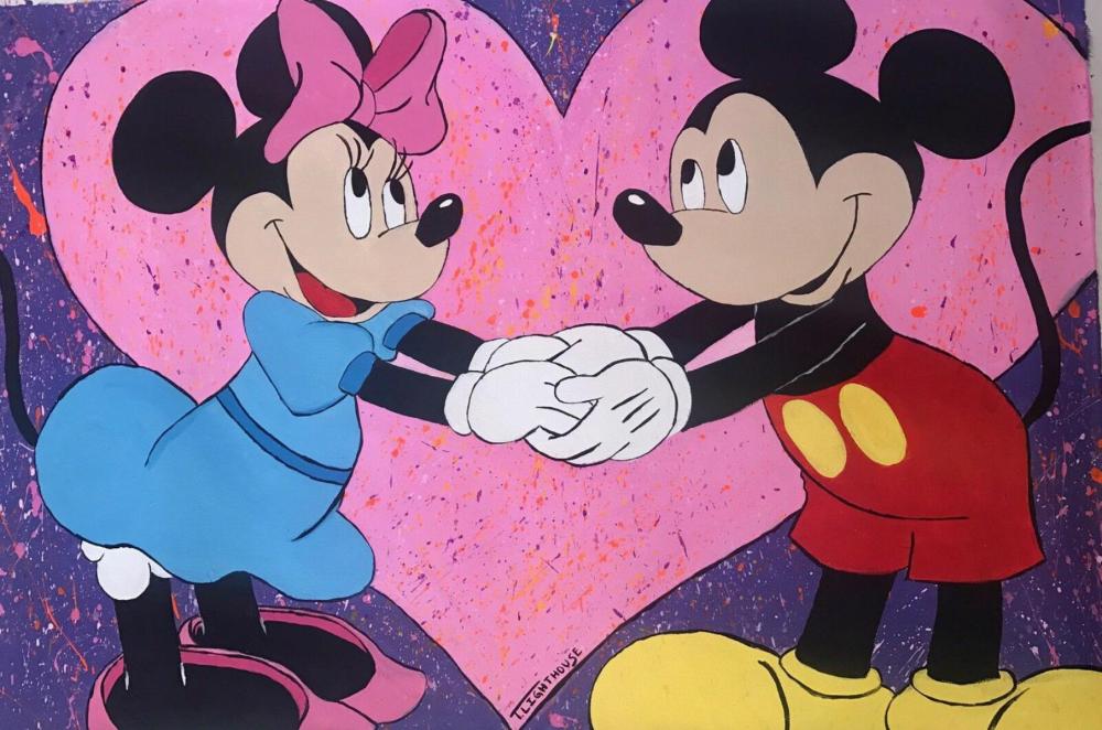 T Lighthouse "Mickey and Minnie" Original One Of Kind Acrylic Painting On Canvas