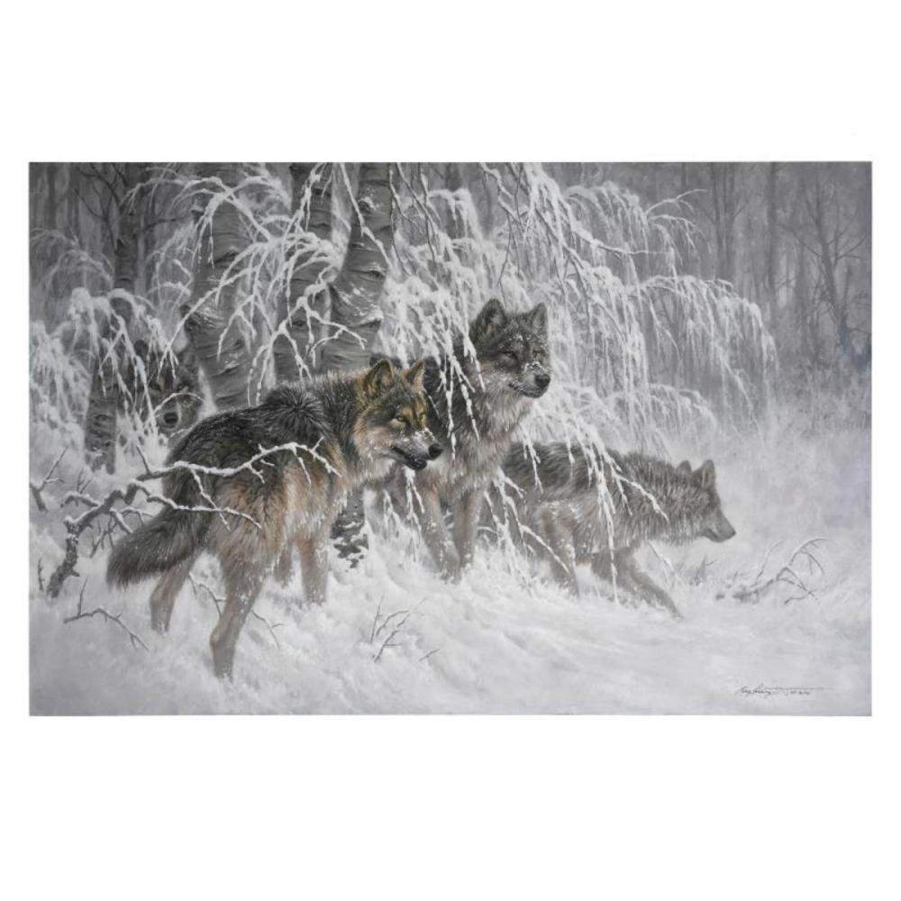 Larry Fanning, "Edge of Winter (Gray Wolves)" Limited Edition on Canvas, AP Numbered and Hand Signed with Letter of Authenticity.
