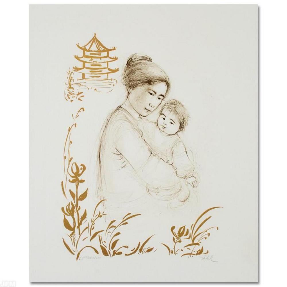 "Lei Jeigiong and her Baby in the Garden of Yun-Tai" Limited Edition Lithograph by Edna Hibel (1917-2014), Numbered and Hand Signed with Certificate of Authenticity.