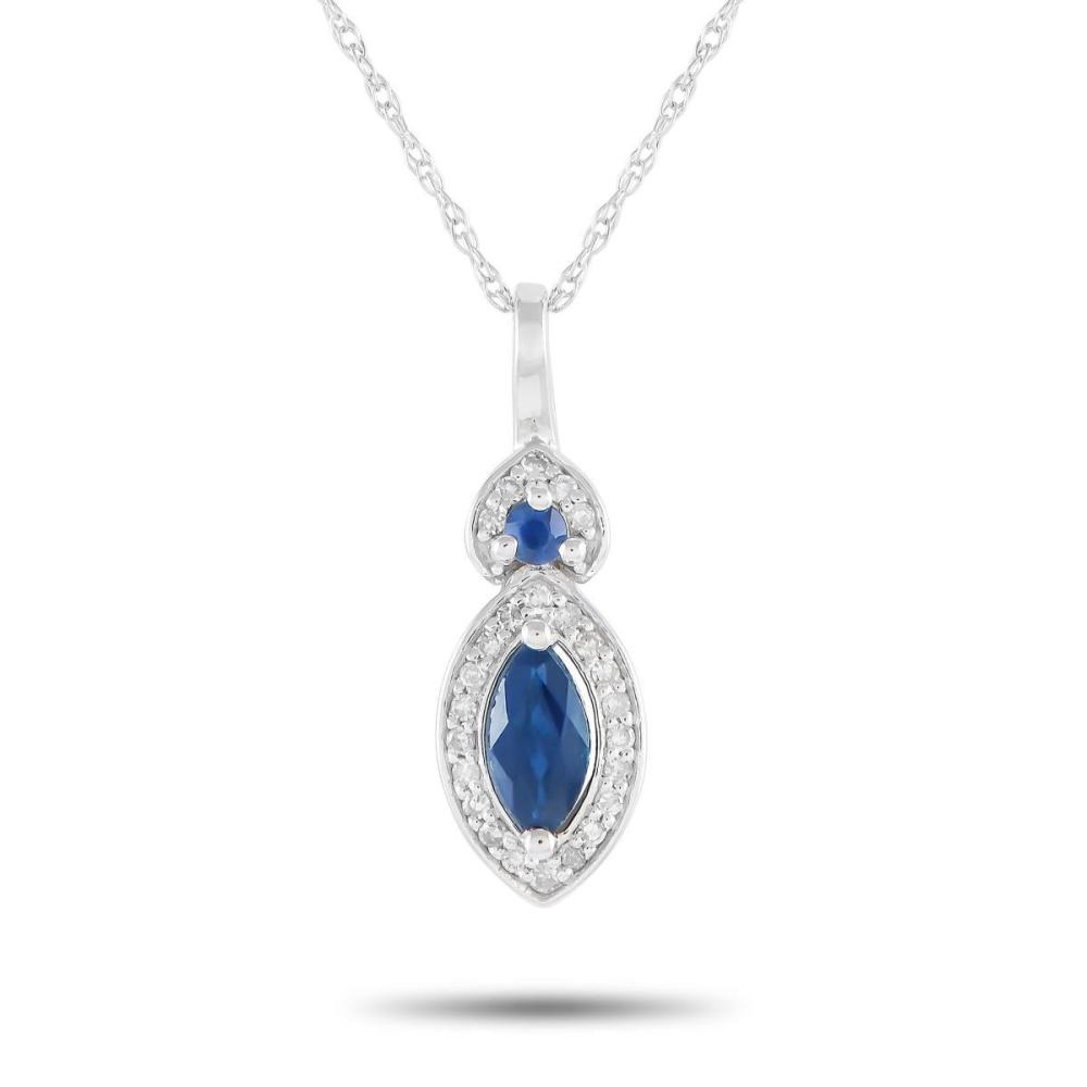 14K WHITE GOLD 0.07CT DIAMOND AND SAPPHIRE MARQUISE NECKLACE
