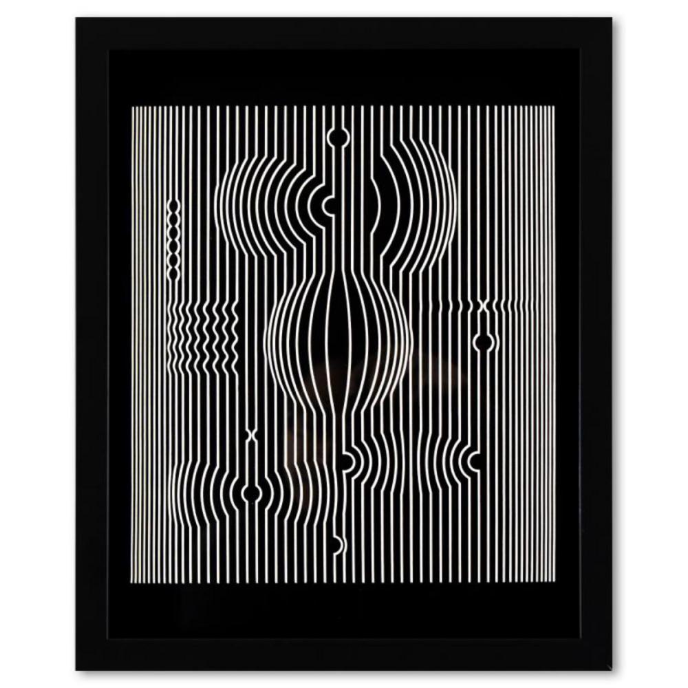 Victor Vasarely (1908-1997), "Manipur de la sÃ©rie Ondulatoires" Framed 1973 Heliogravure Print with Letter of Authenticity