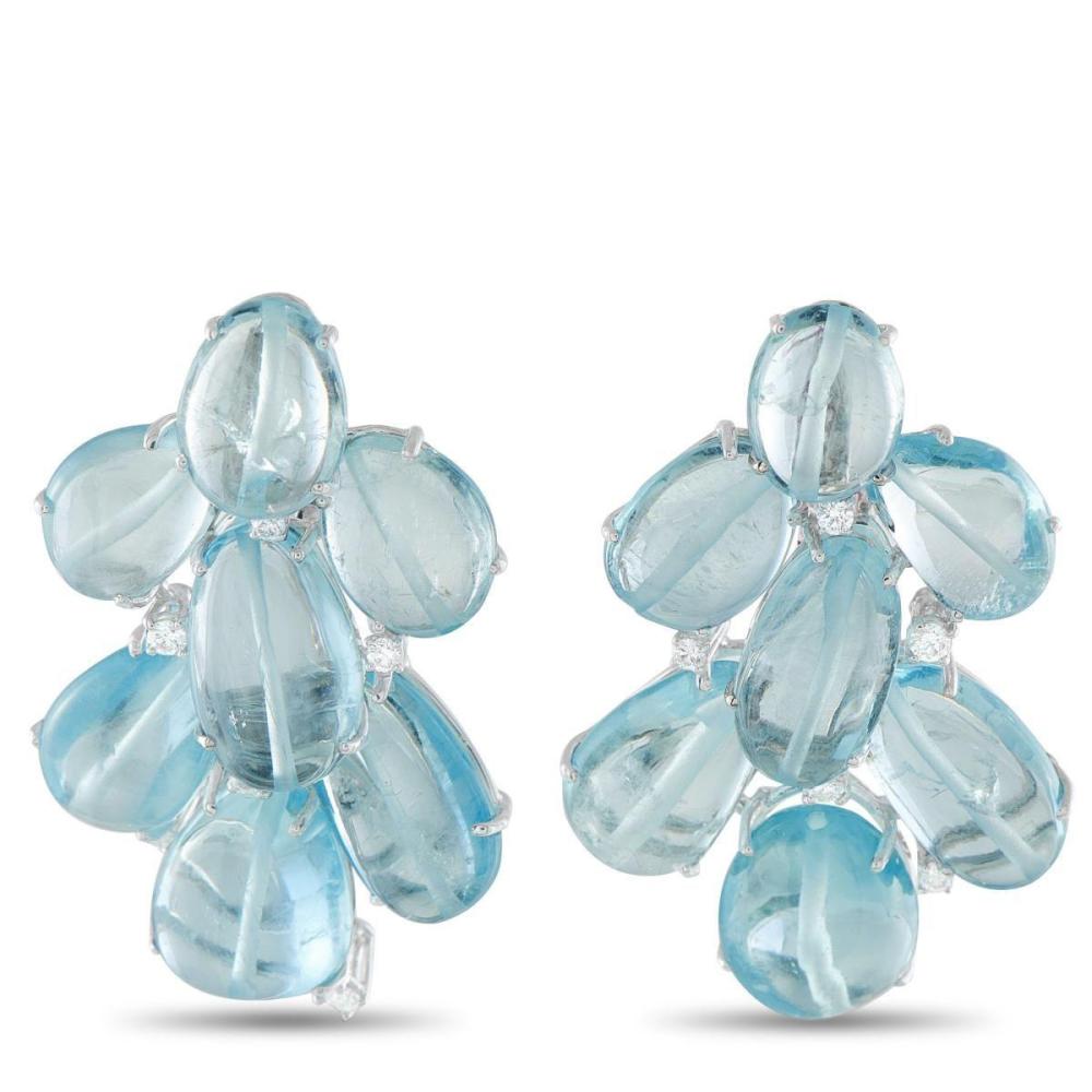 18K WHITE GOLD 0.72CT DIAMOND AND AQUAMARINE EARRINGS