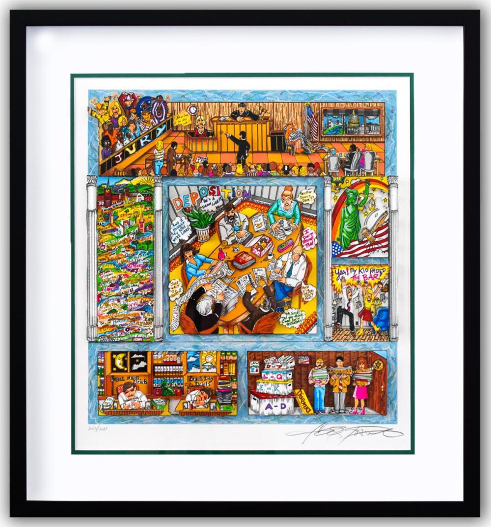 Charles Fazzino- 3D Construction Silkscreen Serigraph "Don't Wait, Litigate (Green)"