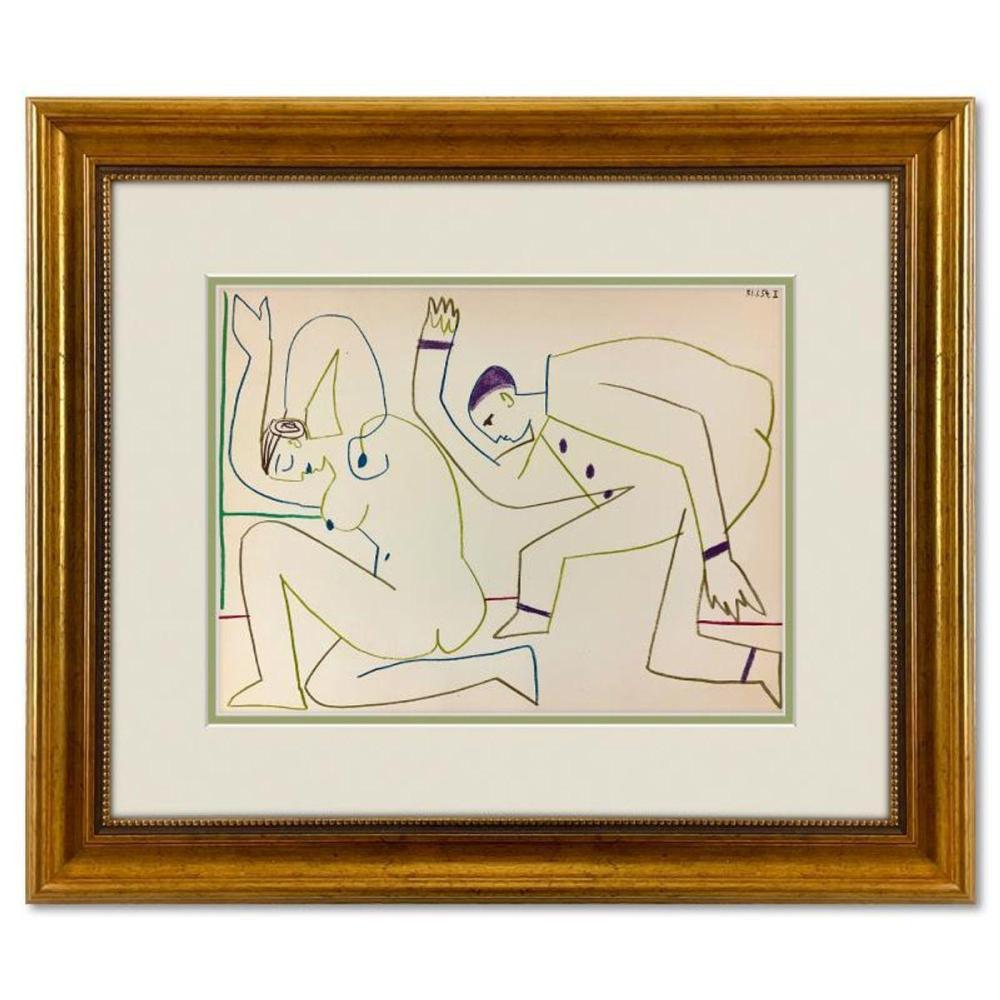 Pablo Picasso (1881-1973), "La Comedie Humaine 31.1.54-II" Framed Vintage Lithograph on Paper with Letter of Authenticity.