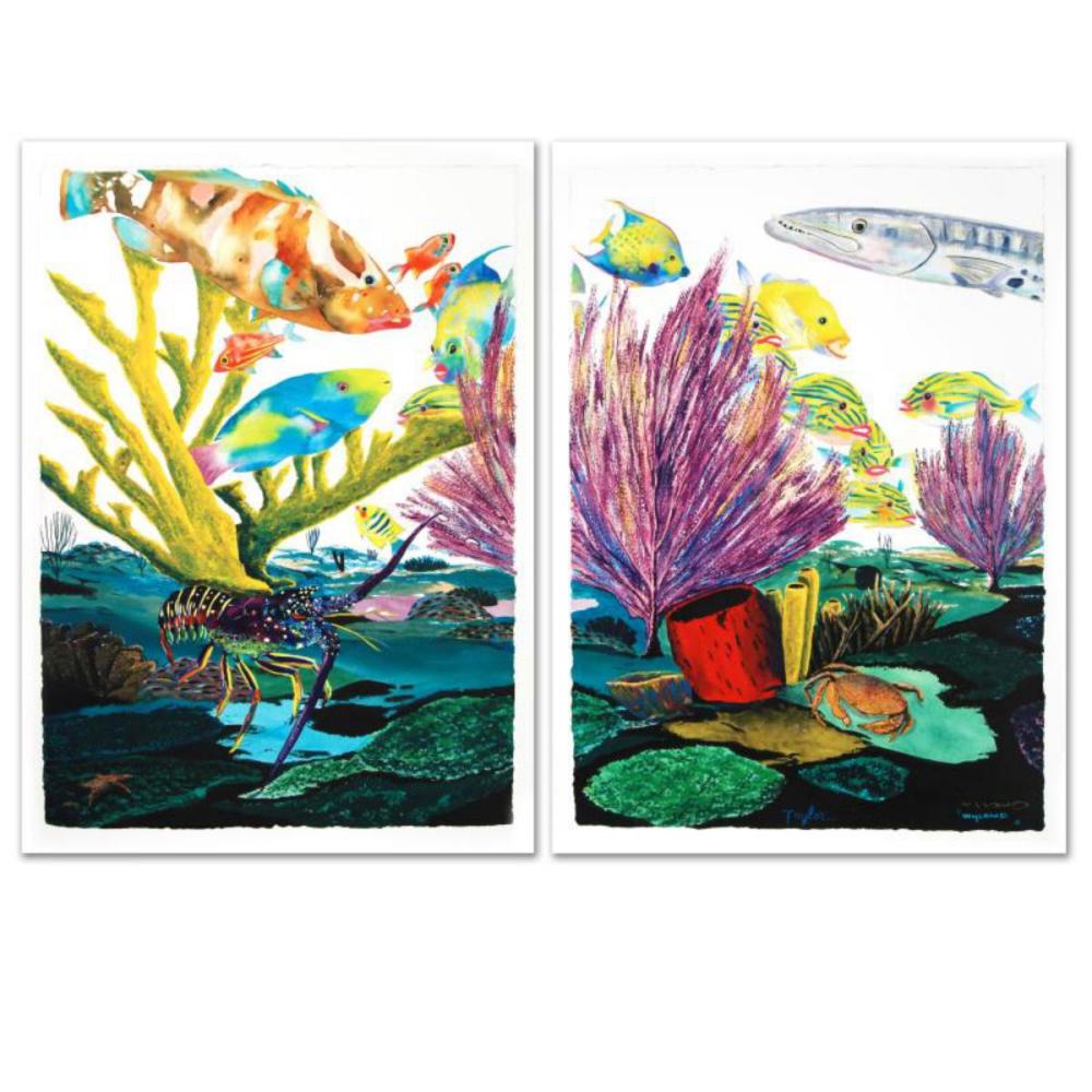 "Coral Reef Life" Limited Edition Giclee Diptych on Canvas by Renowned Artist Wyland, Numbered and Hand Signed with Certificate of Authenticity.