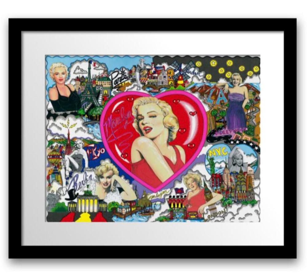 Charles Fazzino- 3D Construction Silkscreen Serigraph on paper with giclee elements "LOVE AND KISSES, MARILYN"