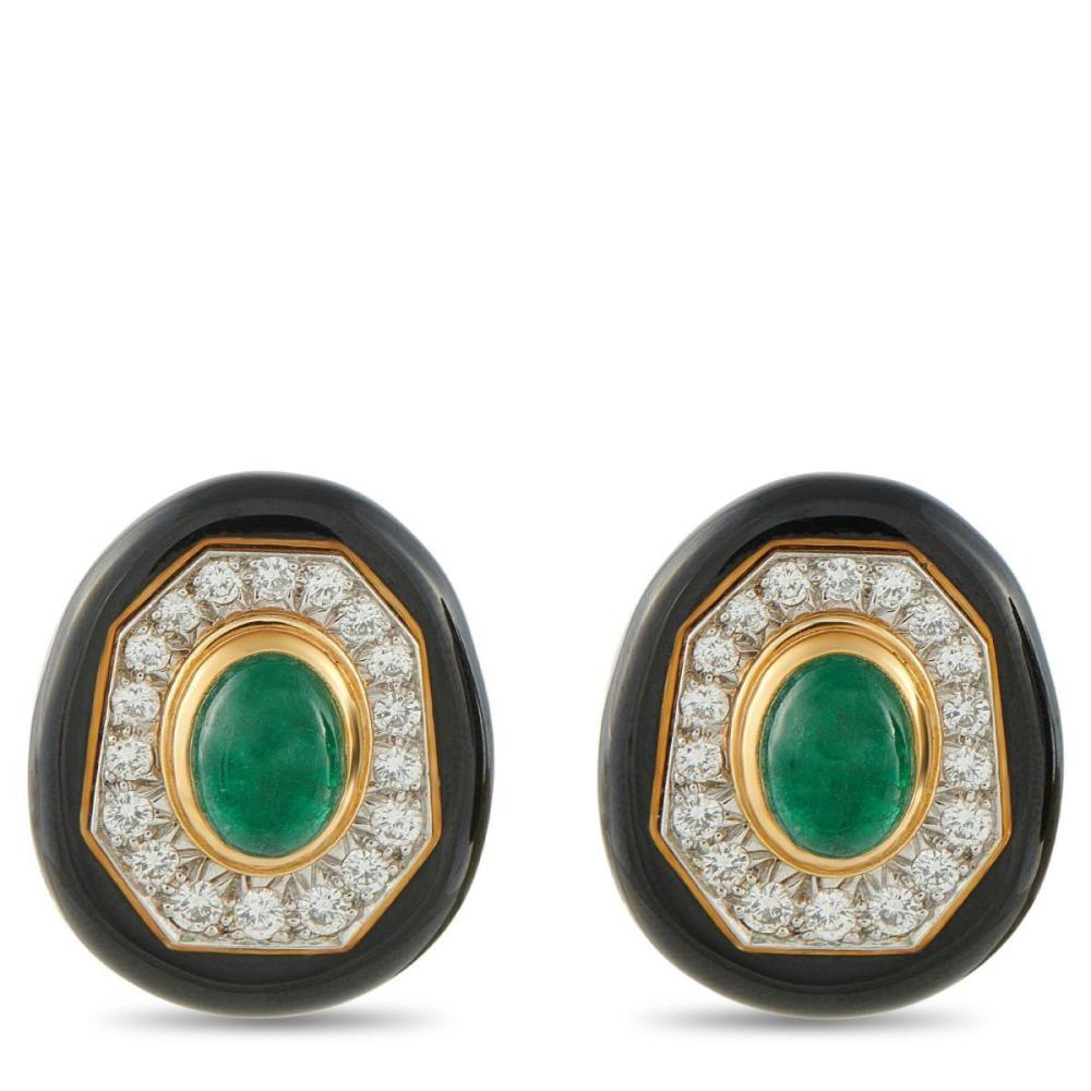 DAVID WEBB 18K YELLOW GOLD 2.40CT DIAMOND AND ENAMEL CLIP-ON EARRINGS