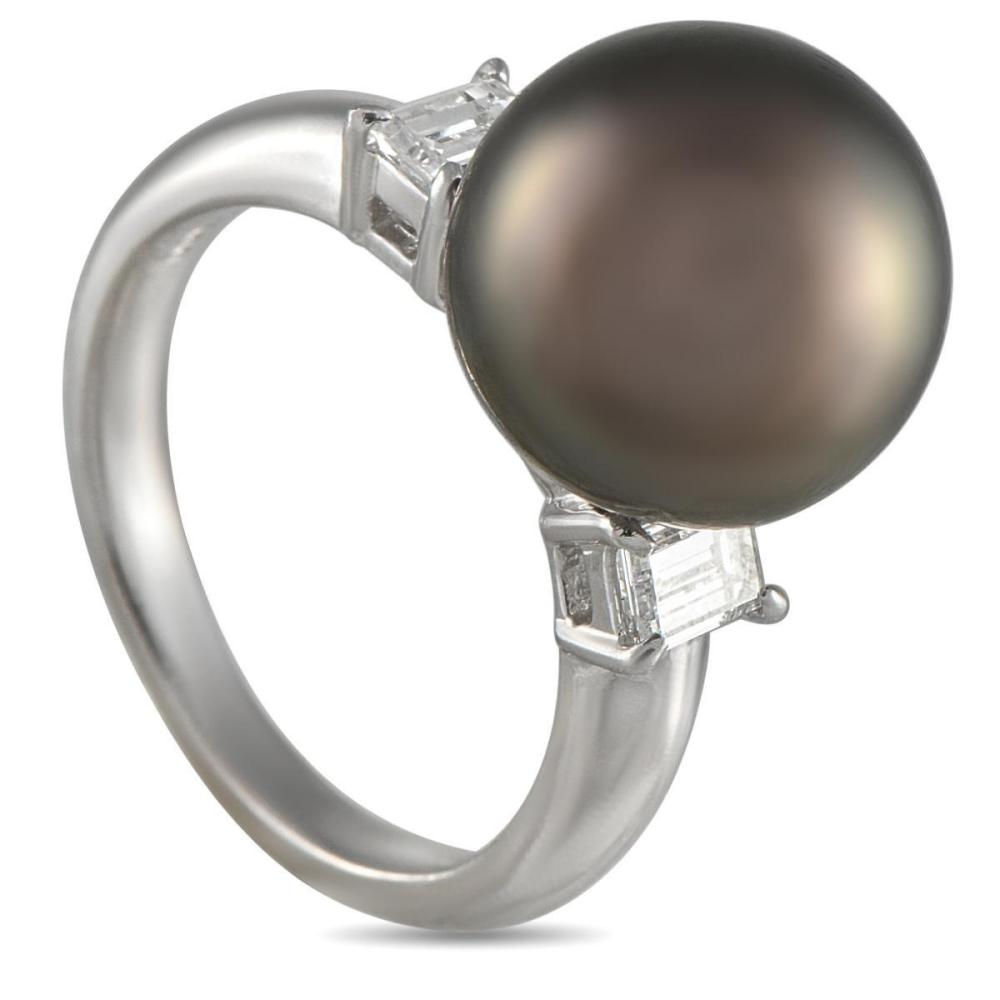 PLATINUM 0.40CT DIAMOND AND PEARL RING