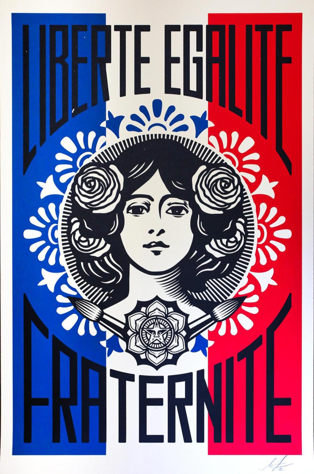 Shepard Fairey- Offset Lithograph "LIBERTÃ EGALITÃ FRATERNITÃ"