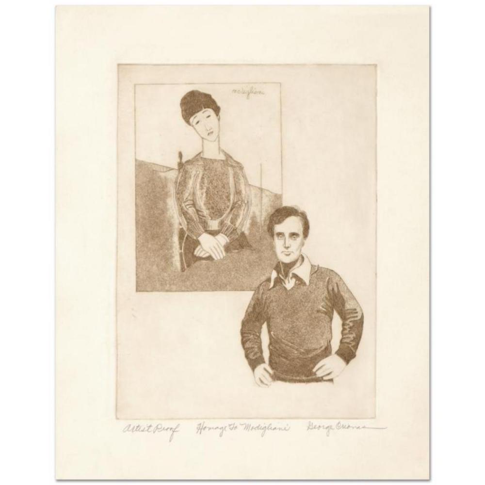 George Crionas (1925-2004), "Homage to Modigliani" Limited Edition Etching, Numbered and Hand Hand Signed with Letter of Authenticity.