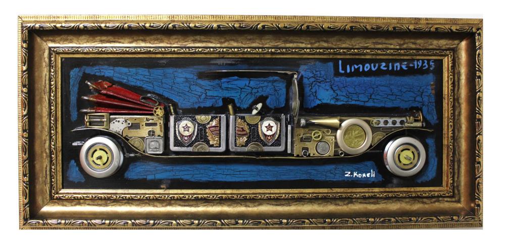 Zaza Koreli- Original Collage on Wood Panel "limouzine 1935"