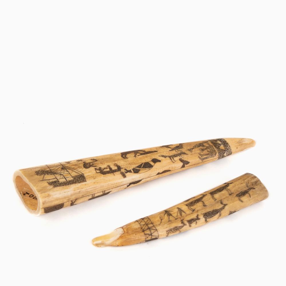 Two Inuit Carved Walrus Tusks, Early 20th Century