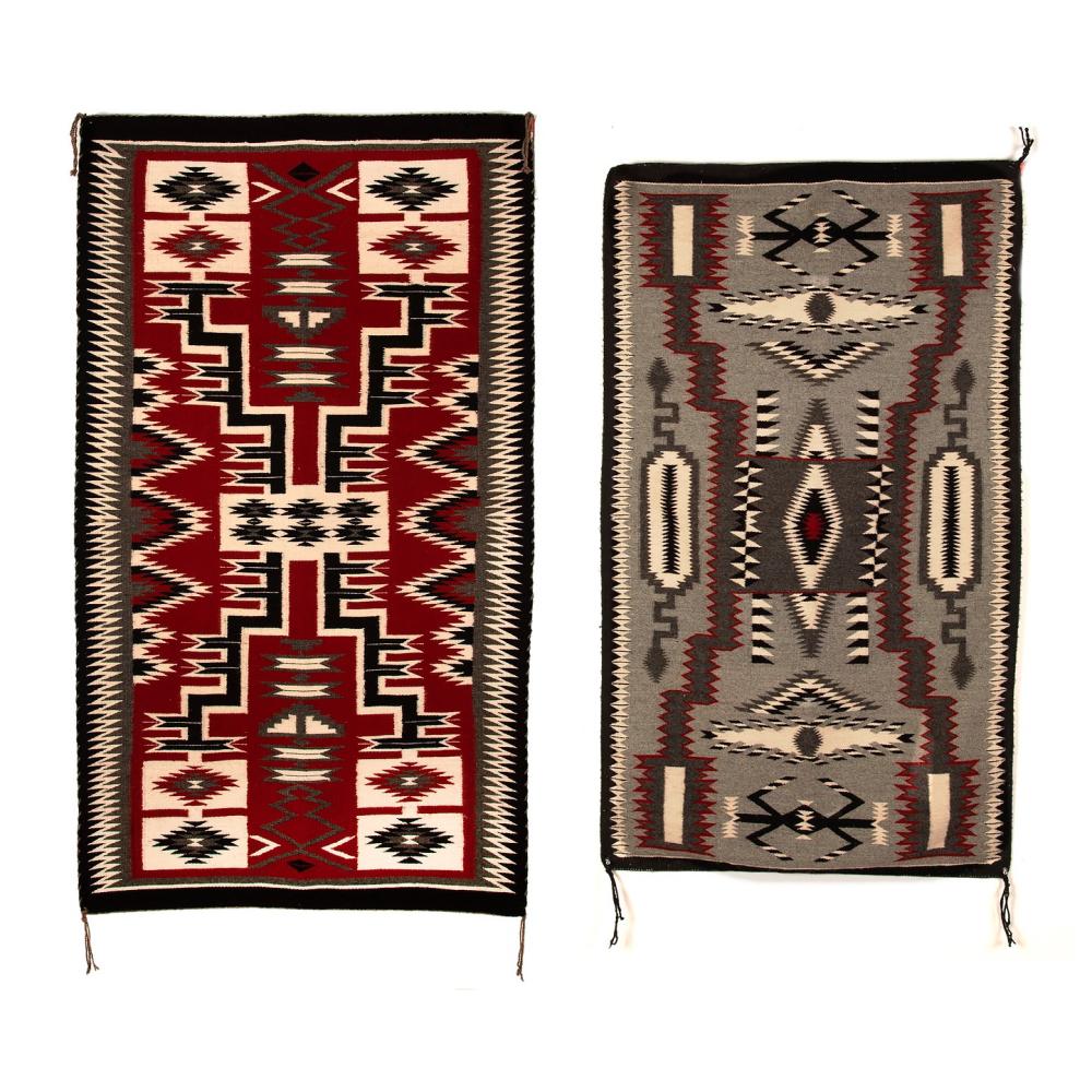 Diné [Navajo], Pair of Storm Pattern Textiles, ca. 1970's