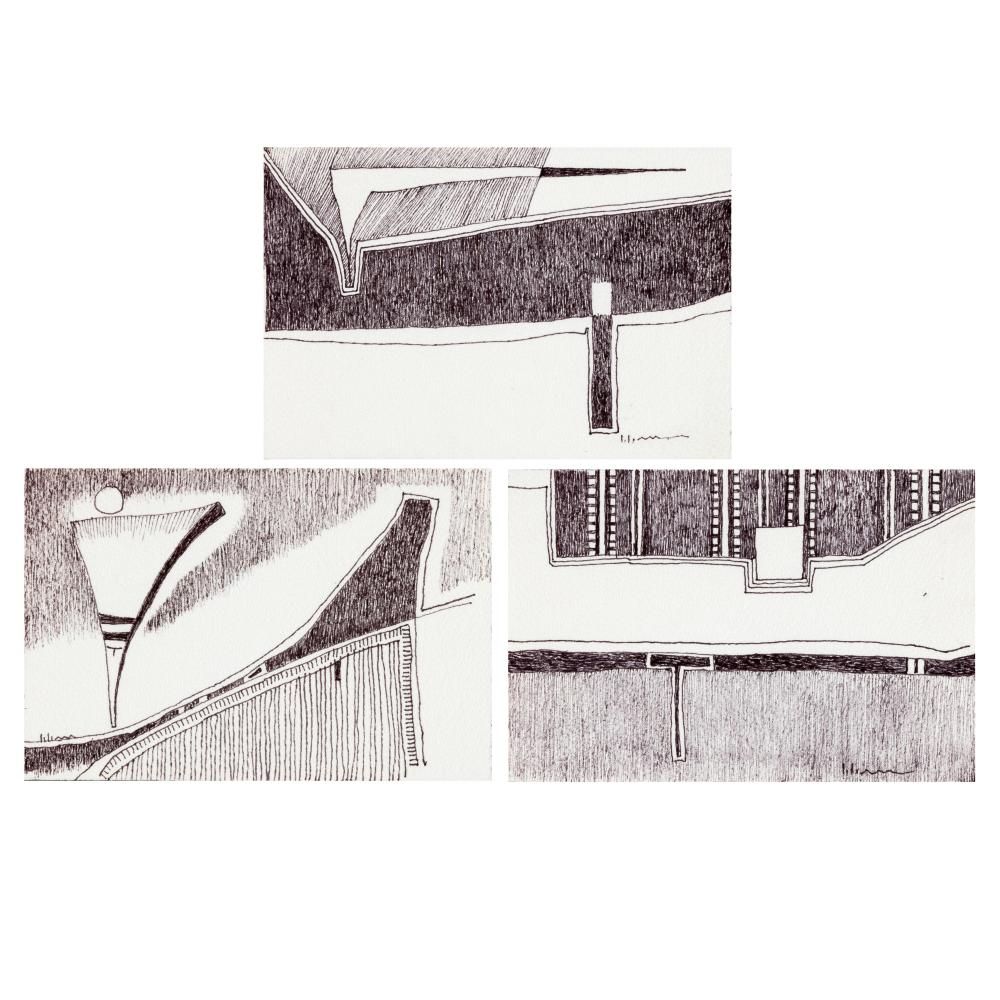 Charles Loloma, Group of Three Original Drawings, ca. 1980s: Center Place, Prayer Feather + Sipapu
