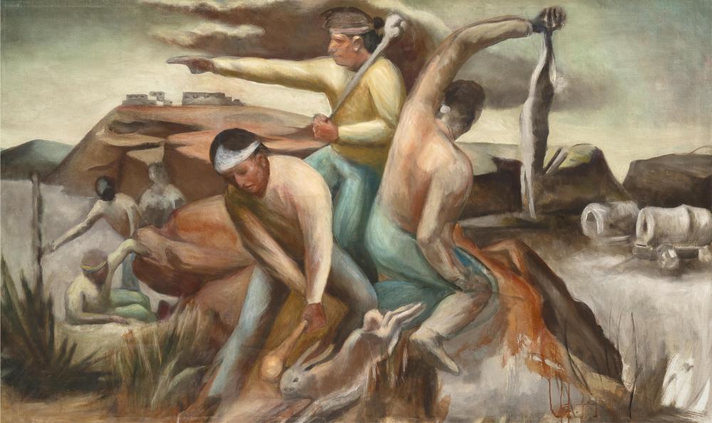 Attributed to [Calvin Fenley Chavez], Pueblo Rabbit Hunt, ca. 1945