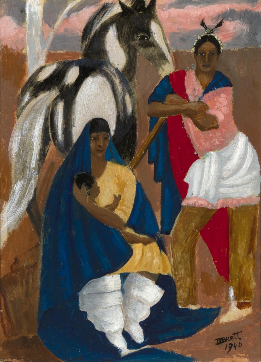 Dorothy Eugenie Brett, Untitled (Indian Family with Pinto Horse), 1946