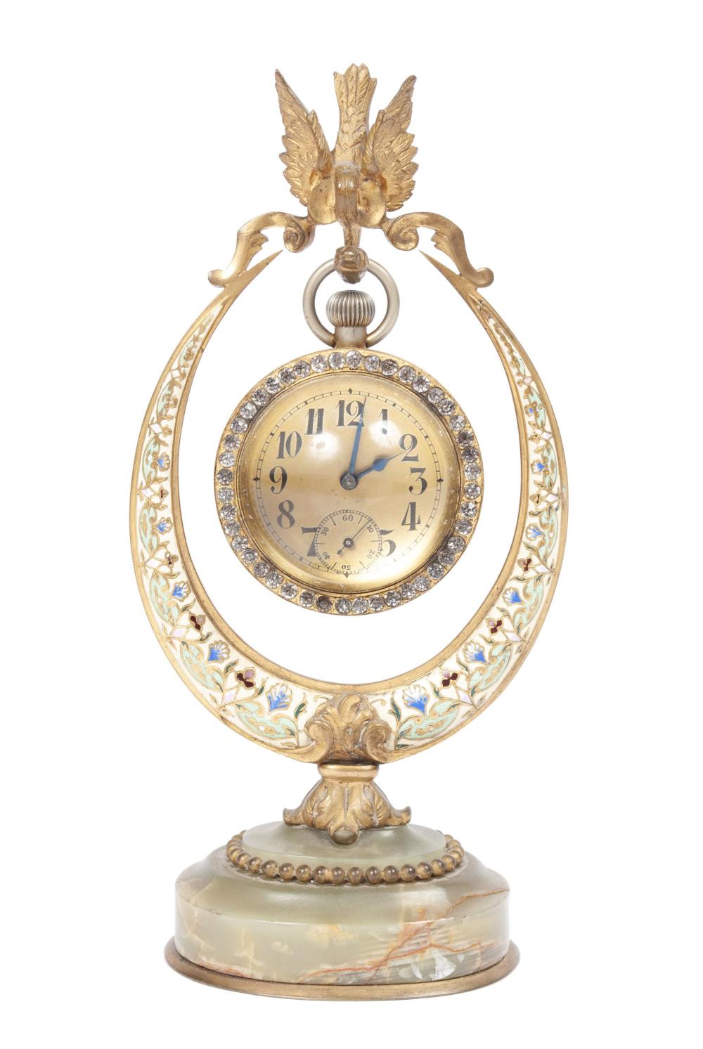 FINE FRENCH ENAMEL GLASS BALL DESK CLOCK
