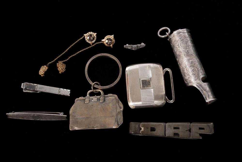 ANTIQUE STERLING WHISTLE MATCH SAFE AND MENS ACCESSORIES