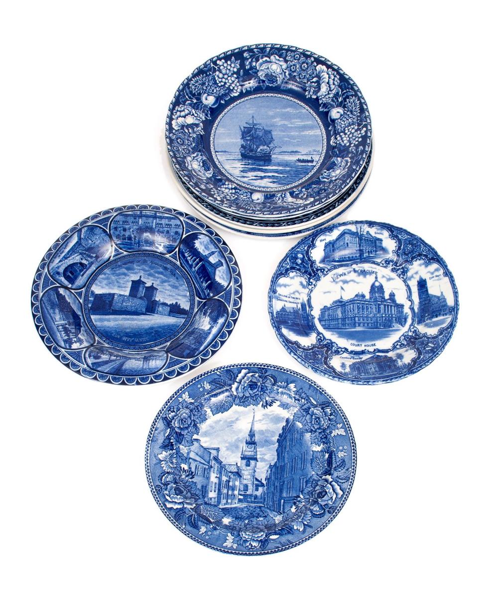 COLLECTION OF EIGHT BLUE & WHITE HISTORICAL PORCELAIN PLATES