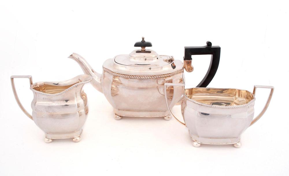 THREE PIECE SHEFFIELD STERLING TEA SET BY E. H. PARKIN & CO.