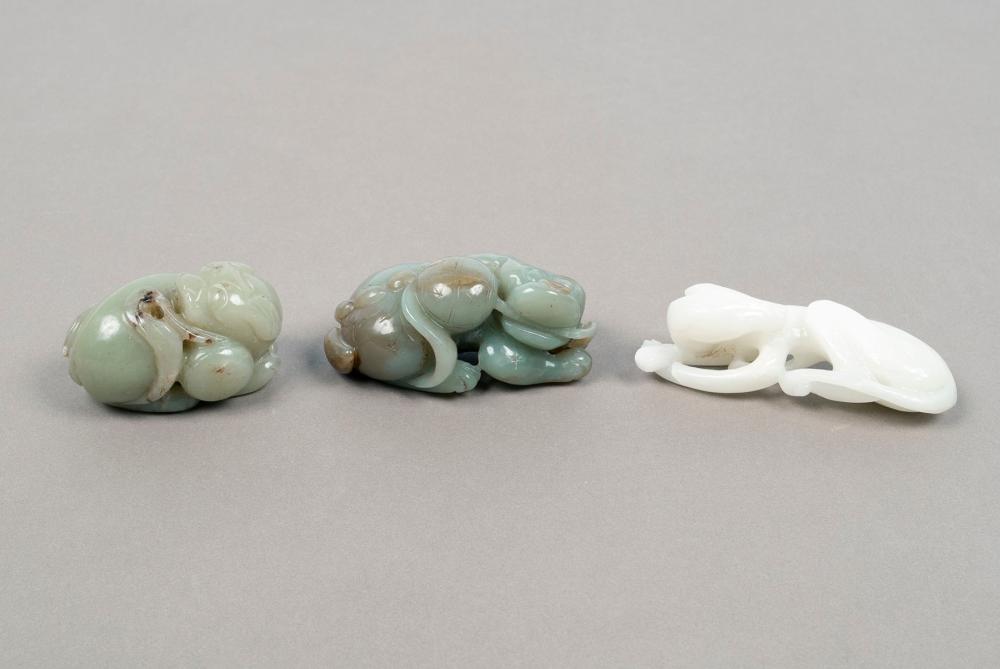 THREE JADE CARVINGS OF MYTHICAL BEASTS