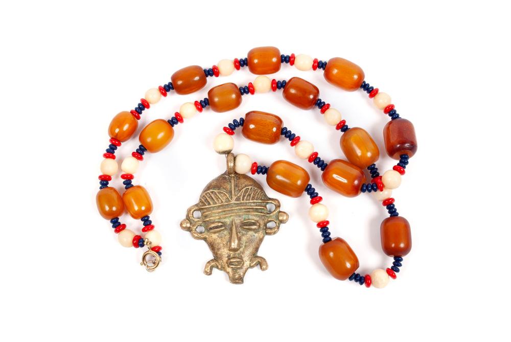 BALTIC AMBER AND BRONZE MEDALLION NECKLACE