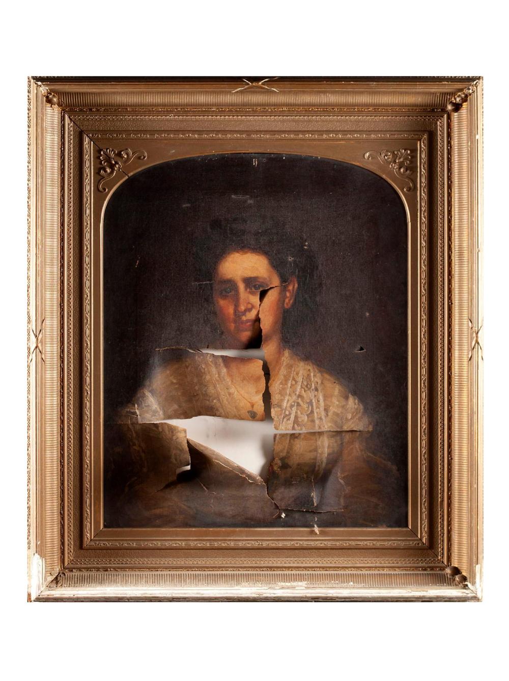 DAMAGED PORTRAIT PAINTING OF MARY KIMBELL HARNEY