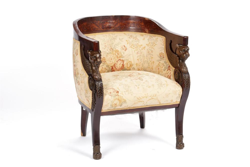 BRONZE MOUNTED EMPIRE STYLE BARREL BACK BERGERE