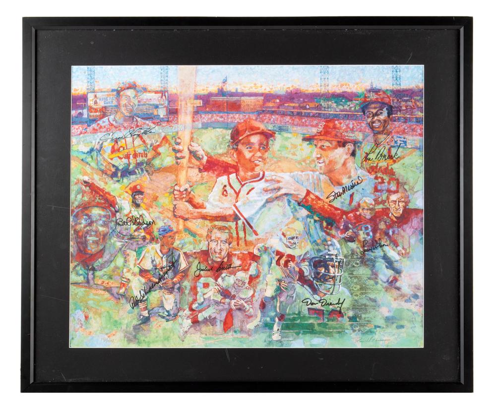 ST. LOUIS BASEBALL AND FOOTBALL HALL OF FAMER SIGNED LITHOGRAPH