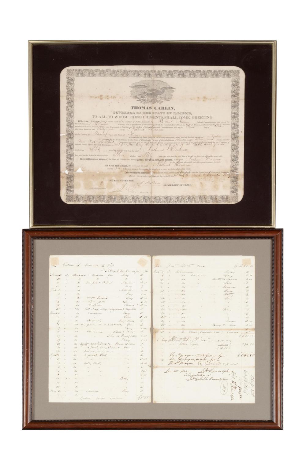 TWO ANTIQUE DOCUMENTS WITH SIGNATURES