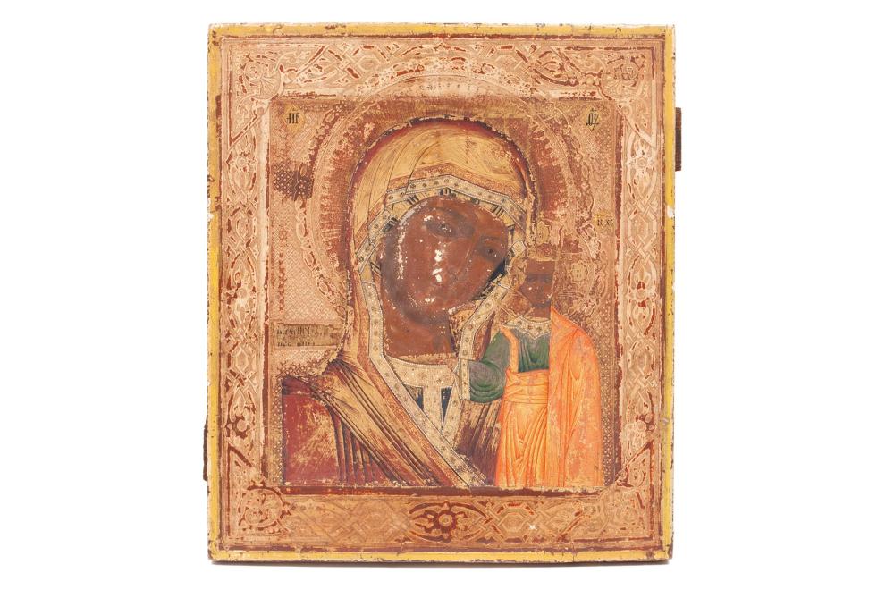 WOODEN ICON OF MADONNA AND CHILD