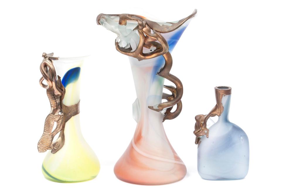 TRIO OF MOD ART GLASS VASES