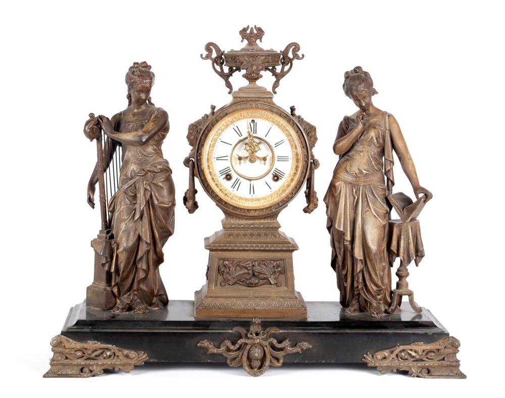 MUSIC & POETRY FIGURAL MANTEL CLOCK BY ANSONIA