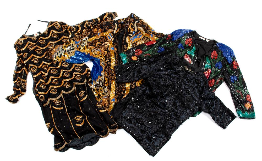 FOUR DESIGNER BEADED AND SEQUINED JACKETS INCLUDING JUDITH ANN AND LILLY DACHE