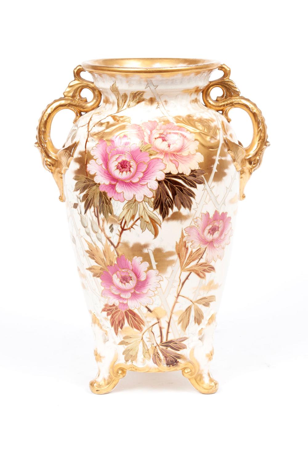 FRANZ ANTON MEHLEM GILT FLORAL VASE