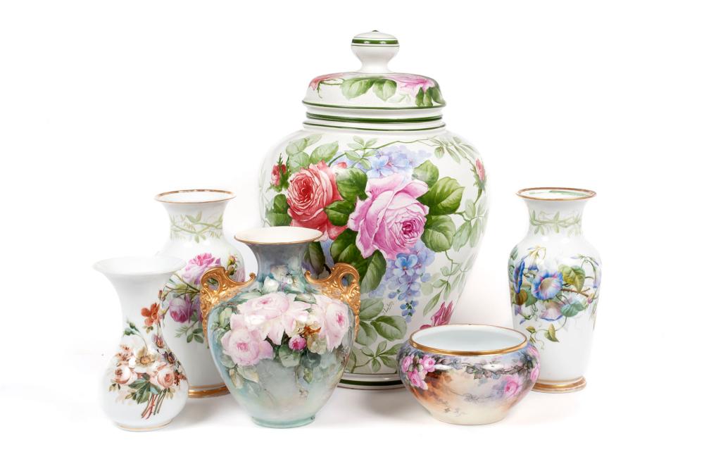 SIX VASES INCLUDING LENOX BELLEEK