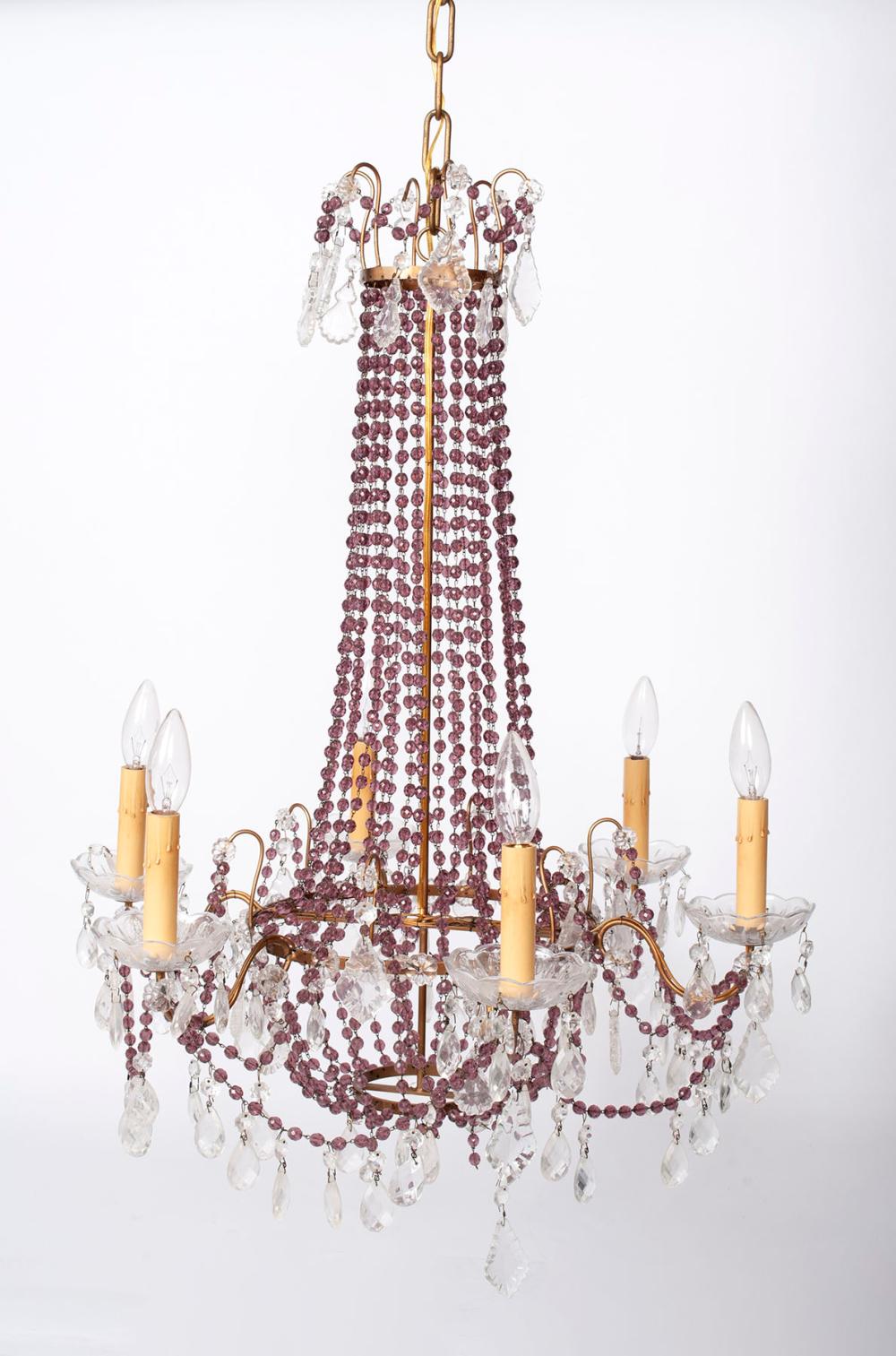 PINK BEADED GLASS CHANDELIER