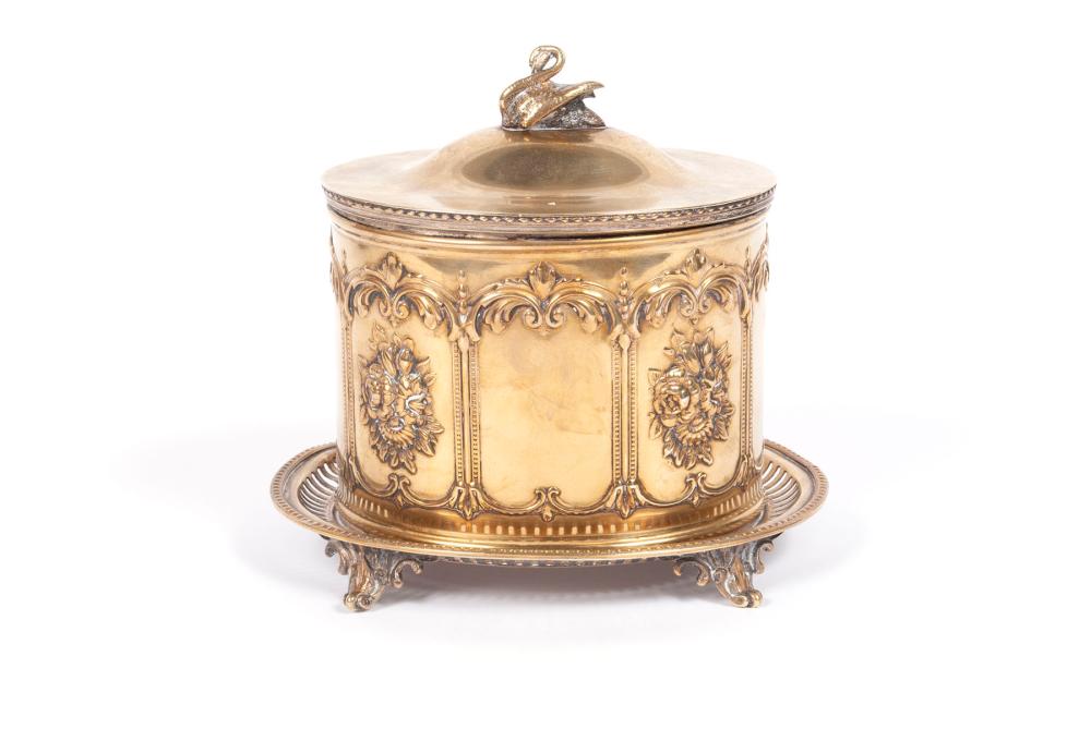 VICTORIAN SILVER ON COPPER BISQUIT JAR BY THOMAS WILKINSON