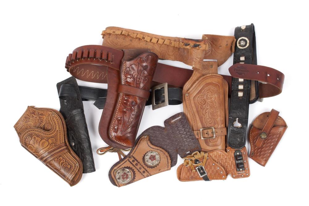 SIX ASSORTED LEATHER BELTS & HOLSTERS
