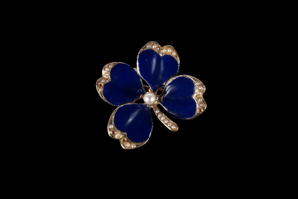 14K ENAMELED CLOVER BROOCH