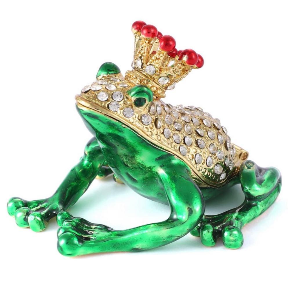 Russian Enameled & Studded FROG Prince Trinket Box