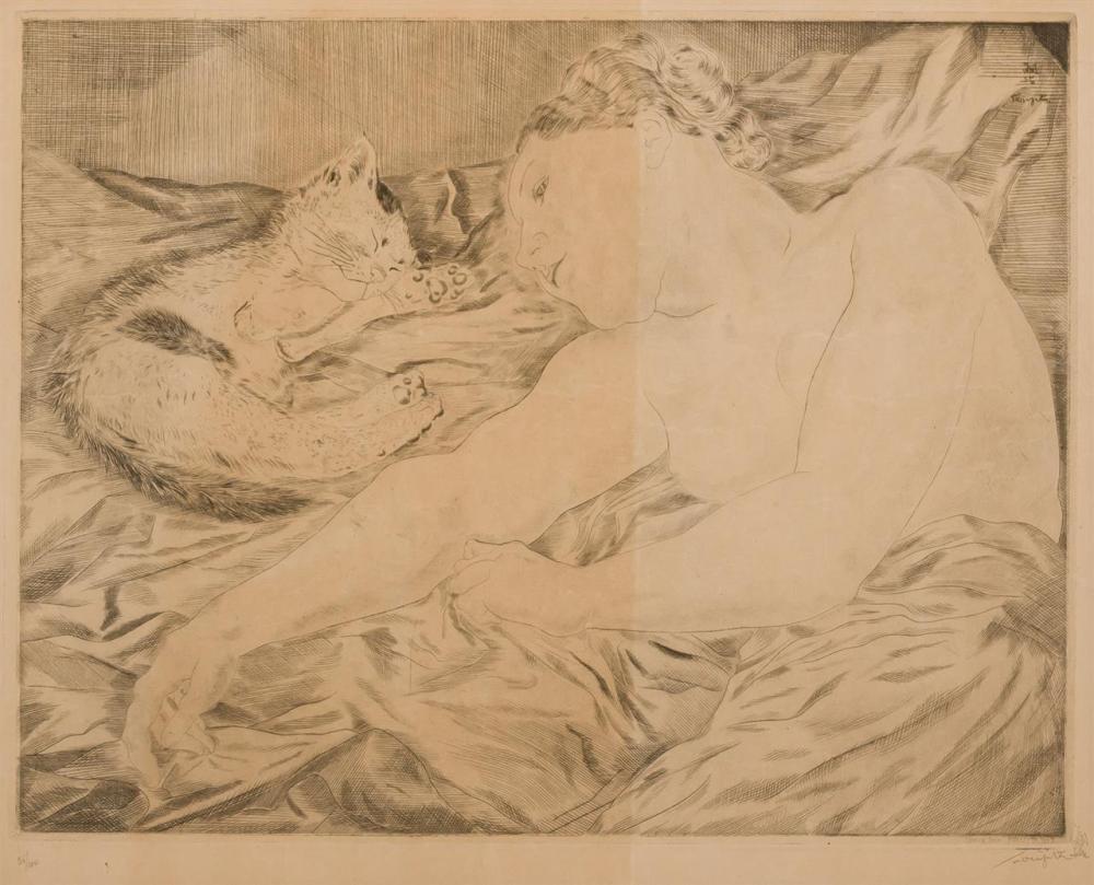 LÉONARD TSUGUHARU FOUJITA, French/Japanese (1886-1968), Femme au Chat, etching, signed and dated in the plate "1927," signed lower r...