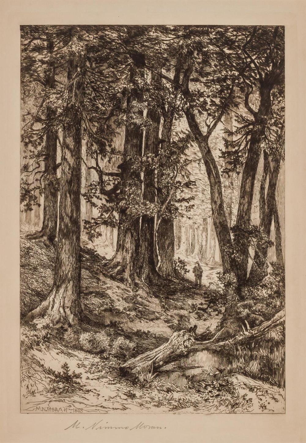 MARY NIMMO MORAN, American (1842-1899), Forest Interior, etching on paper, signed in plate "M.N. Moran 1888" signed in pencil "M. Ni...