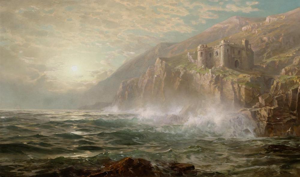 WILLIAM TROST RICHARDS, American (1833-1905), Castle on the Cornish Coast, oil on canvas, signed and dated lower right "W. T. Richar...