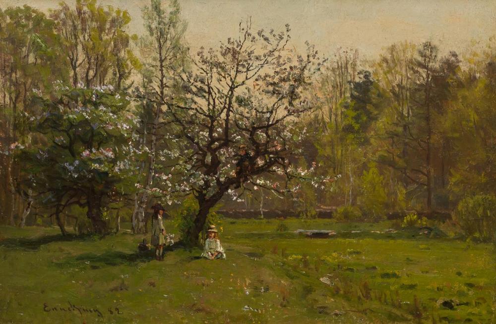 JOHN JOSEPH ENNEKING, American (1841-1916), Picnic Under the Apple Tree, oil on canvas, signed and dated lower left "Enneking 82", 1...