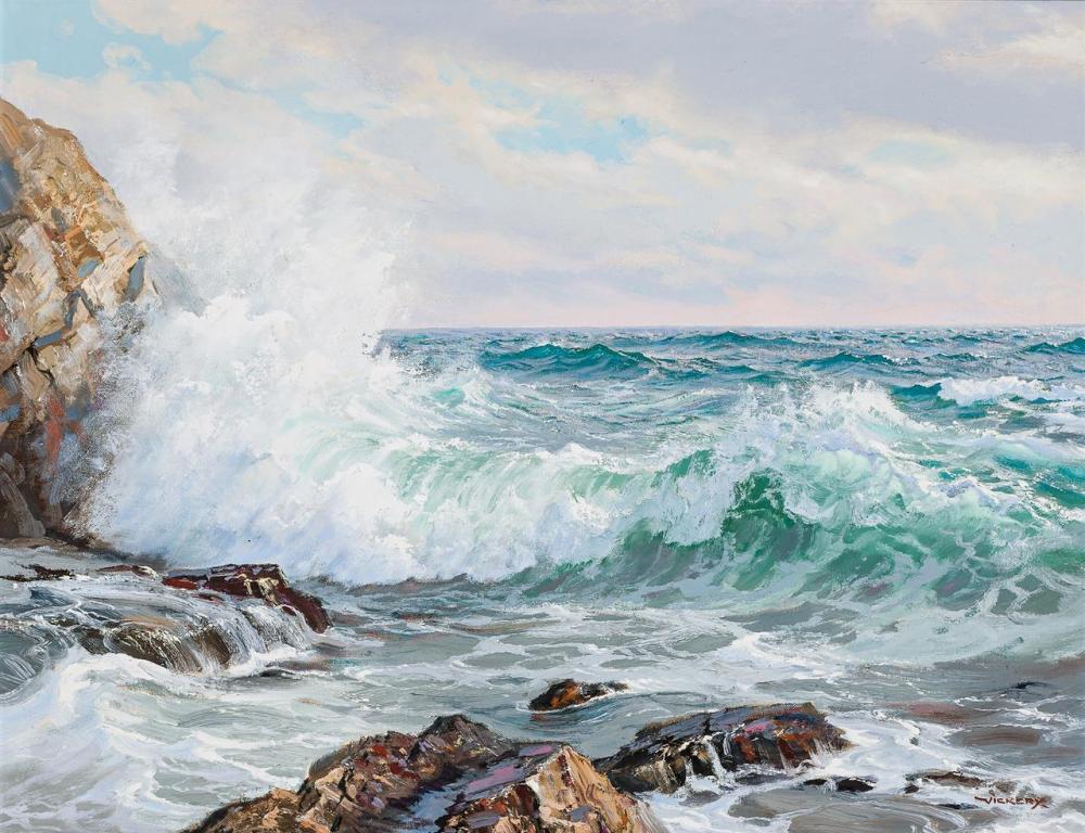 CHARLES VICKERY, American (1913-1998), "The Seventh Wave", oil on canvasboard, signed lower right, titled on the reverse, 21 7/8 x 2...